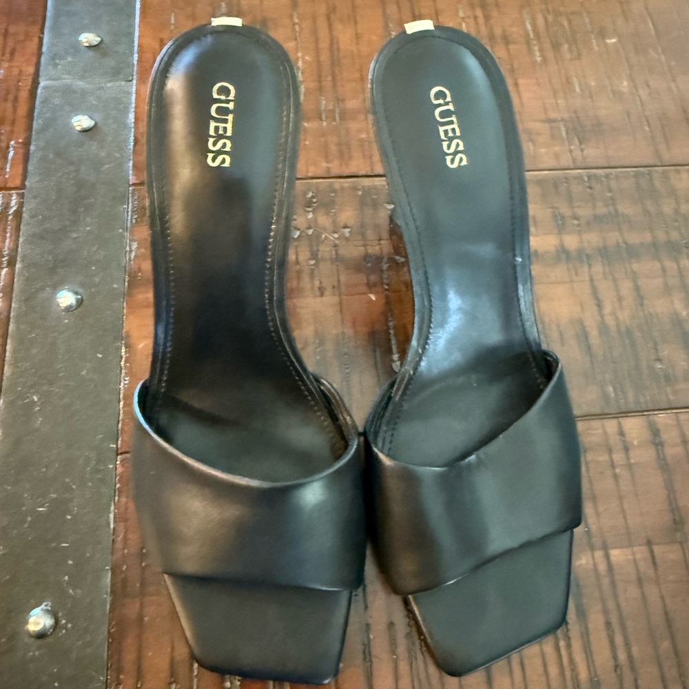 Guess Black Leather Mules